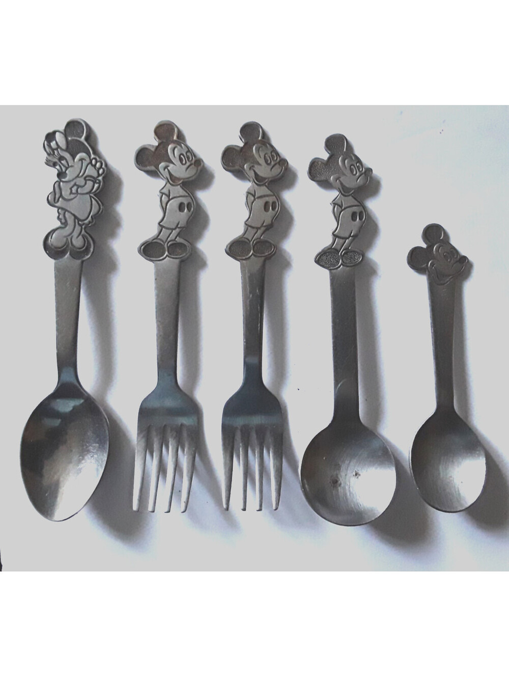 Vintage Disney Flatware Mickey & Minnie Mouse Forks  & Spoons Lot Of 5 Japan
